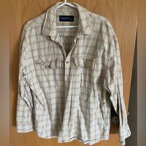 Abercrombie & Fitch Oversized Plaid Shirt in Beige and Blue